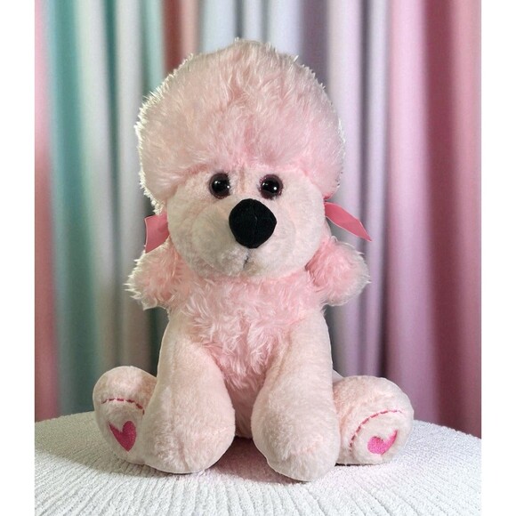 Inter-American Fuzzy Poodle Pink Stuffed Plush Toy 11" Heart Feet Holiday Home - Picture 1 of 16
